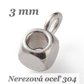 Korálka kocka 3mm s očkom, prievlak 2mm - nerez. oceľ 304