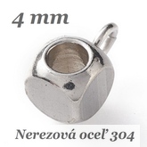 Korálka kocka 4mm s očkom, prievlak 2,3mm - nerez. oceľ 304